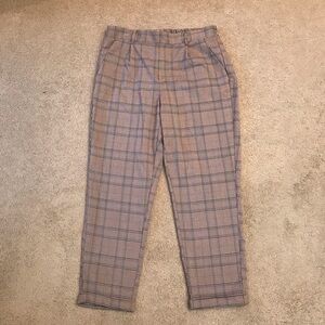 Stradivarius Plaid Trousers in Beige and Blue